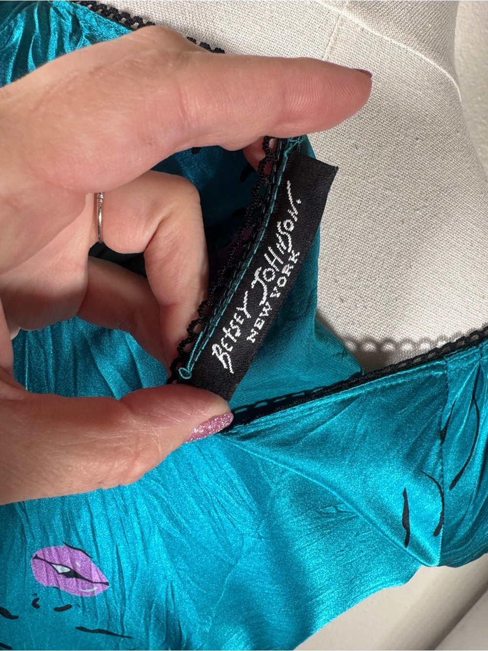 Betsey Johnson Vintage Teal Satin Midi Marylin Monroe Dress - Picture 6 of 9